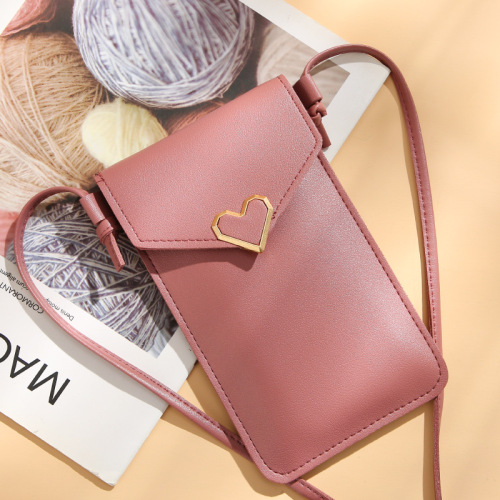 New cross-body mobile phone bag transparent touch screen mobile phone wallet female retro student solid color love buckle small wallet