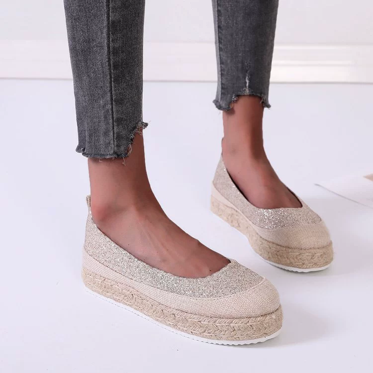 Женская обувь для рыбаков больших размеров, весна 2023, новая мода, корейский стиль, расшитый блестками, круглый носок, подходящие по цвету, толстая подошва, туфли на плоской подошве со средним ртом