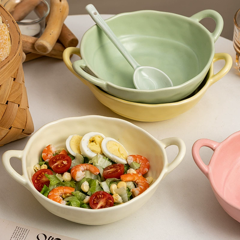 Ins кремовая суповая миска, асимметричная двуухая миска для йогурта, миска для лапши в форме улитки, миска для фруктового салата, керамическая посуда