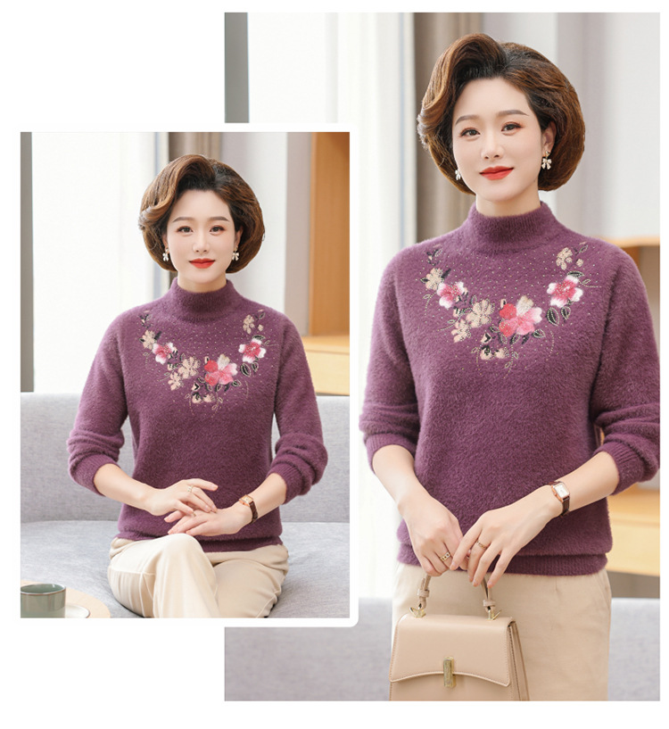 E5953 750K ÁO LEN NỮ TAIRYA MÙA XUÂN THU ĐÔNG TRUNG NIÊN THÊU HỌA TIẾT HOA DÀY ẤM THỜI TRANG NỮ G02 SẢN PHẨM MỚI