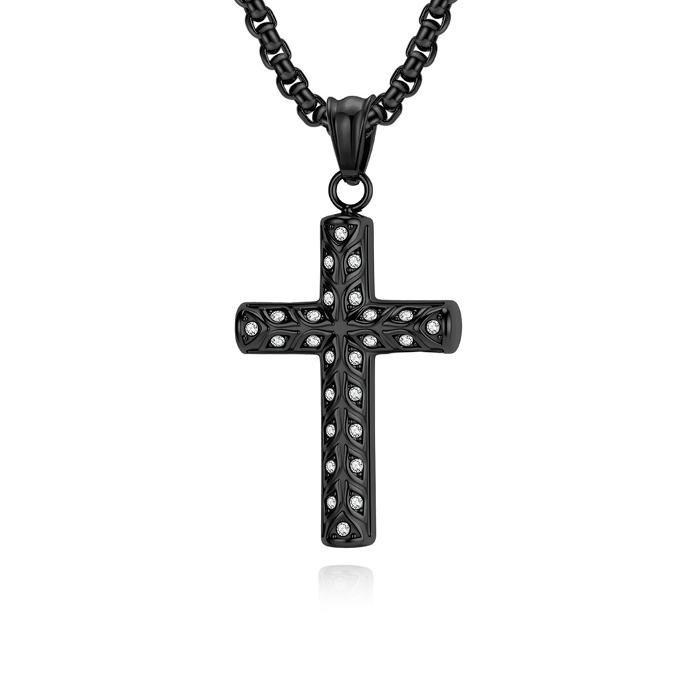 Collana da uomo con croce e occhio di Allah in acciaio al titanio, ciondolo retrò in stile artistico._voghion.com
