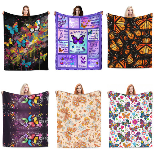 Cross-border best-selling colorful butterfly flannel throw blanket home air conditioner blanket Amazon nap four seasons cover blanket wholesale