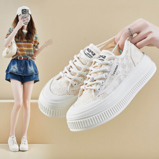2025 Summer Mesh Canvas Shoes New Female Students Thick-Soled Heightening Sports Sneakers Casual Shoes Breathable Xff68