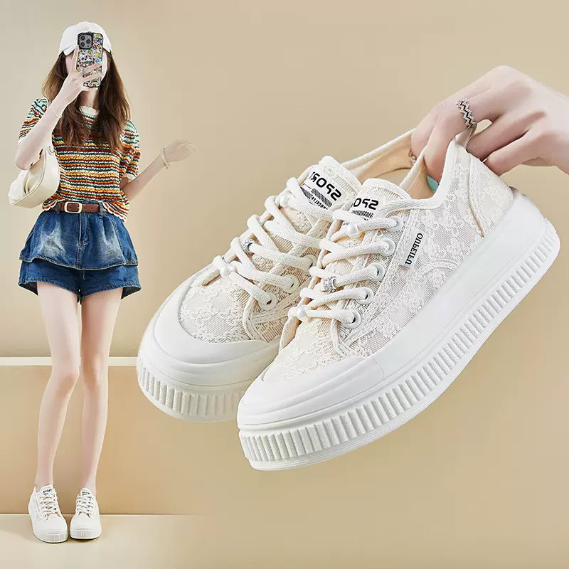 2026夏季网面帆布鞋新款女学生厚底增高运动板鞋休闲鞋透气XFF68