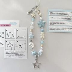 夏日海鹽星星藍色手機掛繩手工diy串珠ccd鏈條清新相機掛飾