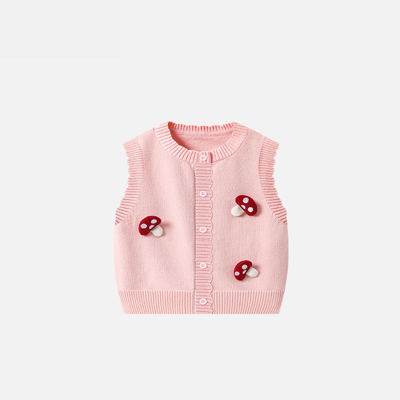 Baby girl knitted cardigan, Class A pure cotton infant knitted vest, children's sweater, breathable infant cotton vest.