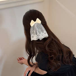 蕾丝少女立体大裙摆蝴蝶结发夹女法式百搭夹子侧边夹马尾夹头饰品