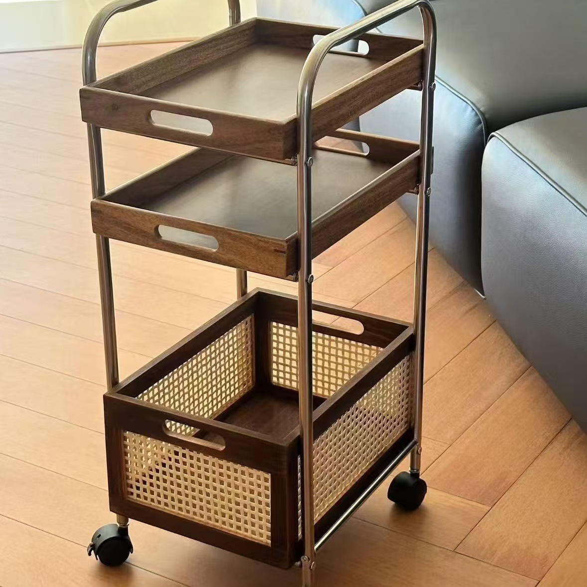 Cesta de bocadillos móvil para el hogar de bricolaje, cochecito con ruedas, sala de estar, interior nórdico, sofá móvil de la Edad Media, mesa de centro