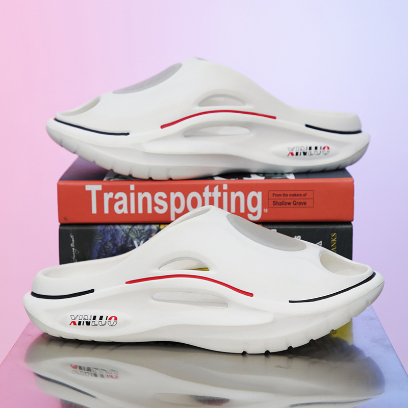 Slippers de moda para hombres, zapatillas impermeables, zapatillas de playa de tacón plano antideslizante para mujeres, baño doméstico