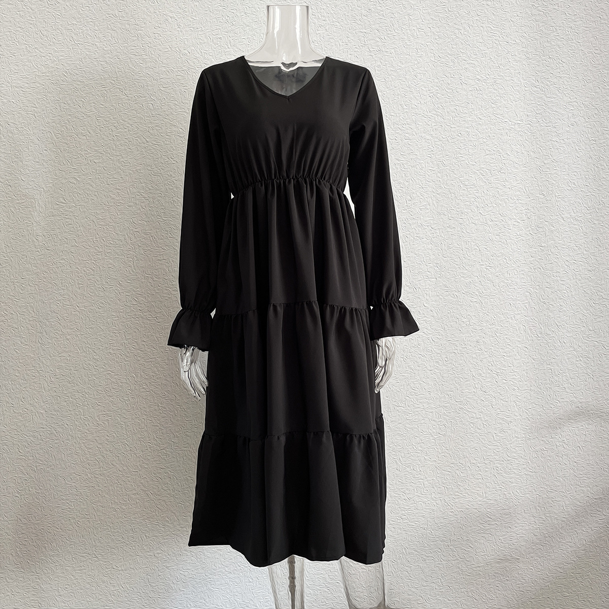 V neck Dress Flared Sleeves Long Sleeves Large Swing Dress Women Chiffon Summer Women Clothing