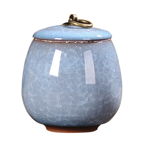 Portable ice cracked glazed ceramic purple sand small tea jar tea can tea box Pu'er sealed jar