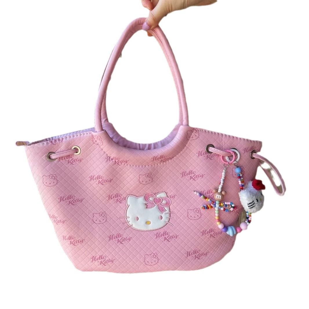 Сумка-тоут (Hello Kitty) 38×10×22 см, вместительная кожзам-образная дорожная сумка с подвеской
