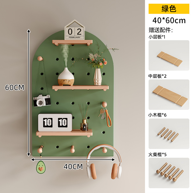 Tablero de agujero de madera maciza, estante de pared, entrada, forma de nogal, decoración de pared, pantalla de almacenamiento