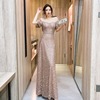 Starry sky, evening dress for bride, nail sequins, Korean style, square neckline, with short sleeve