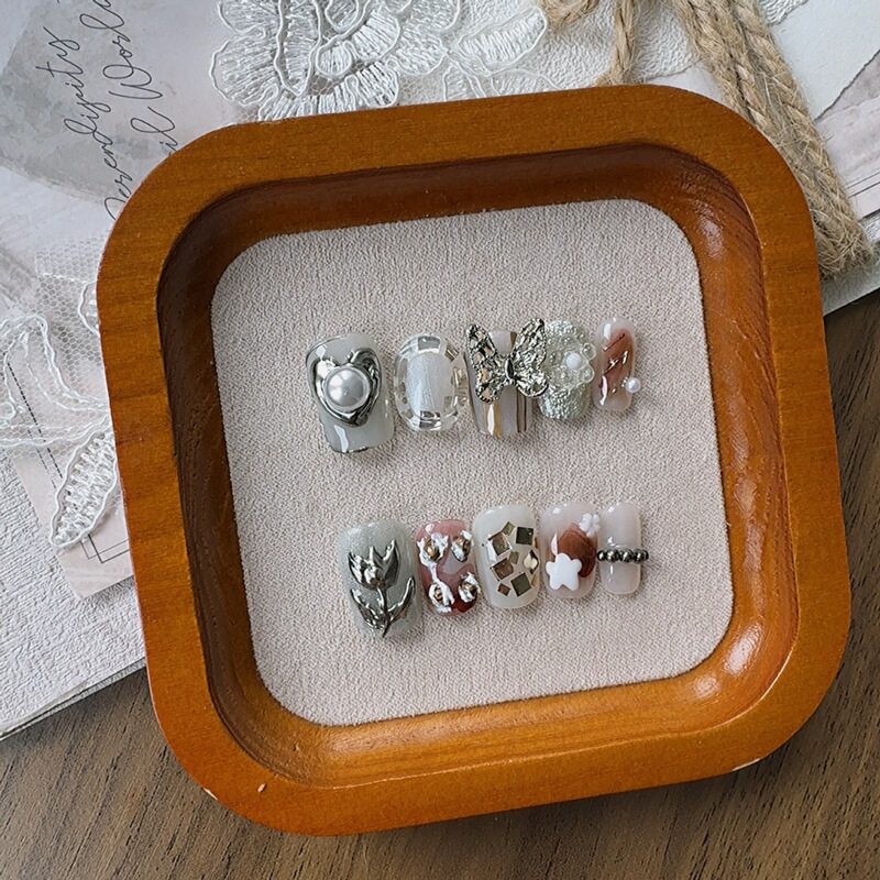 High-End Cool and Elegant Rhinestone Press-On Nails, Autumn and Winter Pearl Butterfly Nail Art, Unique Design, Detachable Fake Nails