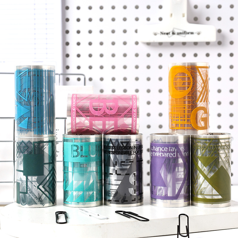 Geometría Yingmeng Cinta de pet transparente a prueba de agua Juego de cajas Pegatinas de diario de bricolaje Cinta simple transfronteriza en inglés