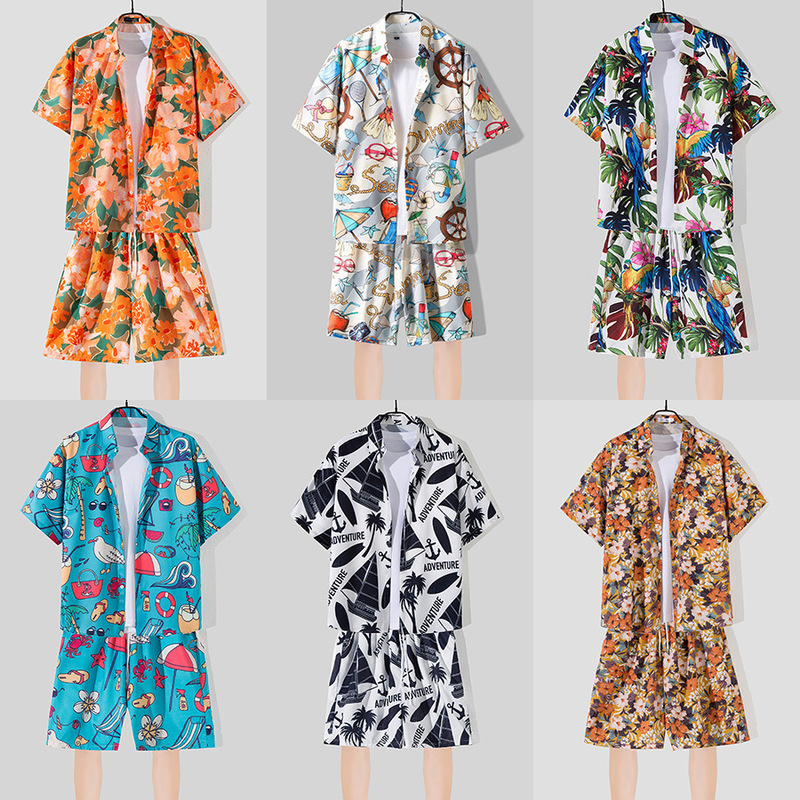 Summer Beach suit Men's Sanya Seaside Vacation Two-piece Clothes Hawaiian Style Travel Wear Men's Couple