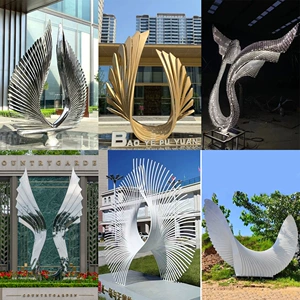 [不锈钢飘带凤尾雕塑大型户外发光抽象水景异形羽翼景观建筑雕塑]
