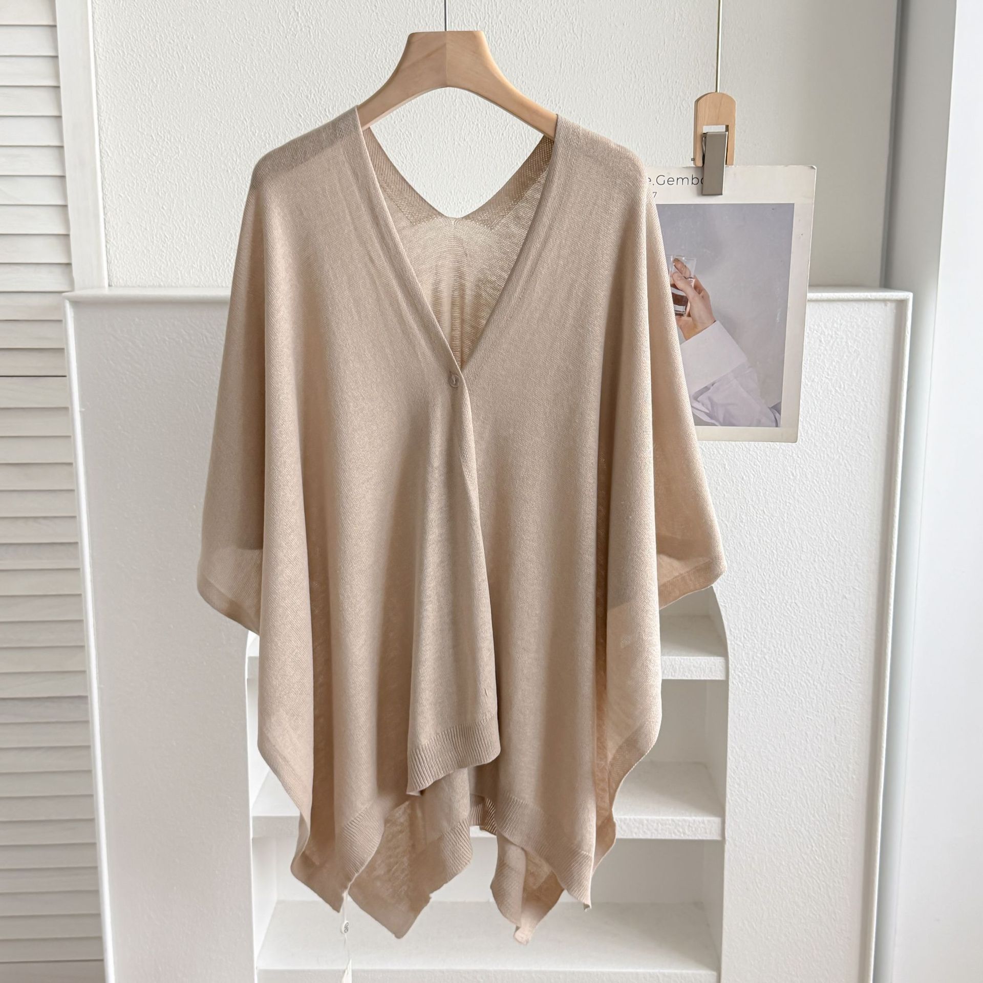 Sun-protective long cape, versatile knitted button cardigan, solid color, loose-fitting, lightweight summer stylish cover-up jacket