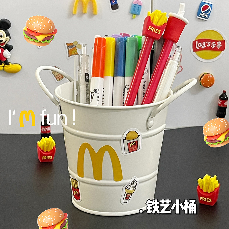 마이먼 흰색 작은 이중 귀 철제 물통