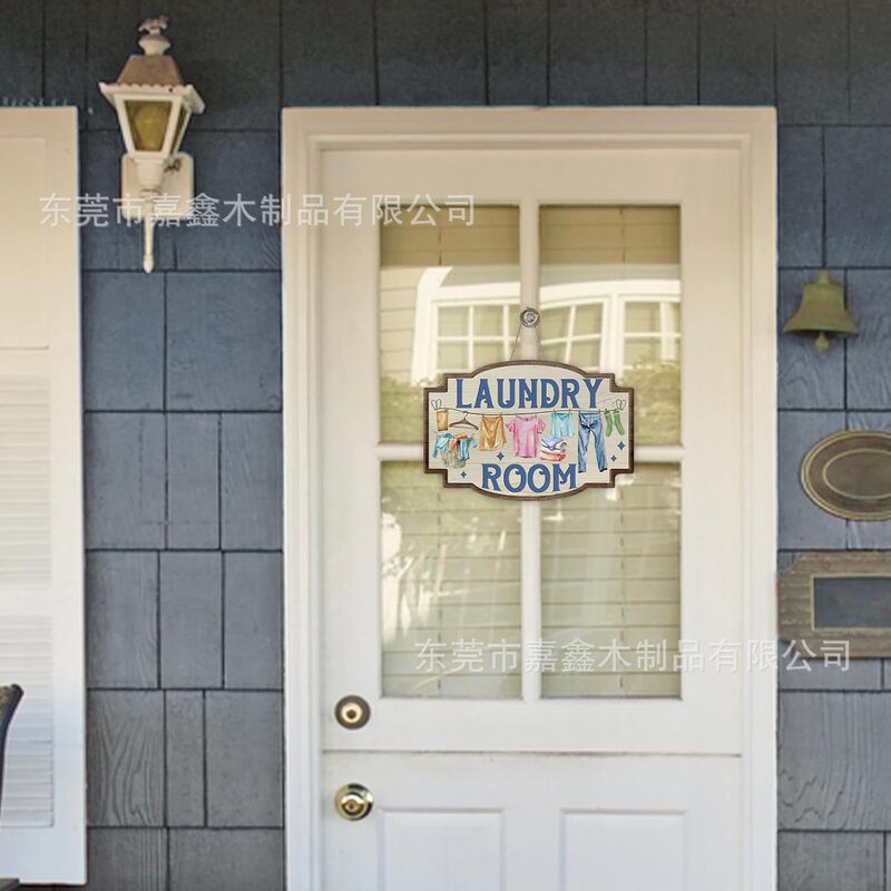 Cross-Border Vintage Laundry Room Front Door Sign Wooden Plaque Hanging Home Decor Farmhouse Style Wooden Hanging Ornament