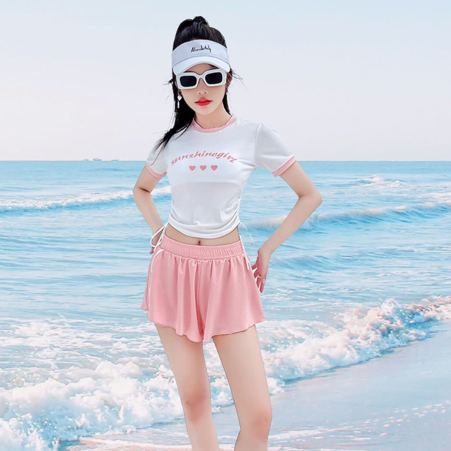 Traje de baño transfronterizo para mujer 2025 nuevo traje de baño de vacaciones de boxer deportivo de dos piezas dividido delgado y delgado para estudiantes