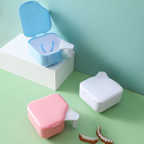 Denture storage box, false teeth soaking tray, elderly cleaning tooth tray, invisible braces cleaning case, stylish dental hygiene box
