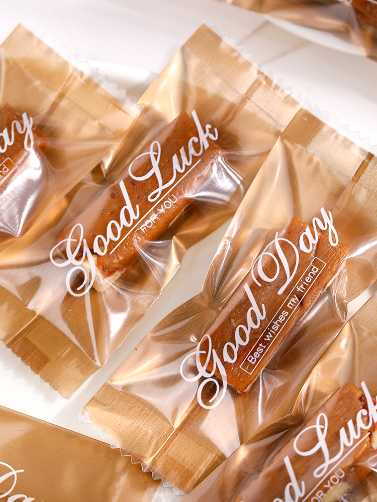 Bolsa de embalaje de nougat, embalaje de toffee, papel de azúcar, bolsas de pastel de leche de mango, sello de máquina transparente, bolsas pequeñas letras esmerizadas