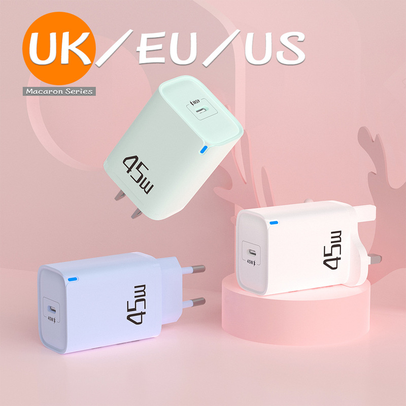 Macaron 45W Single TYPE-C Mobile Phone Full Protocol Charger European, American and British PD Charging Head USB-C Adapter