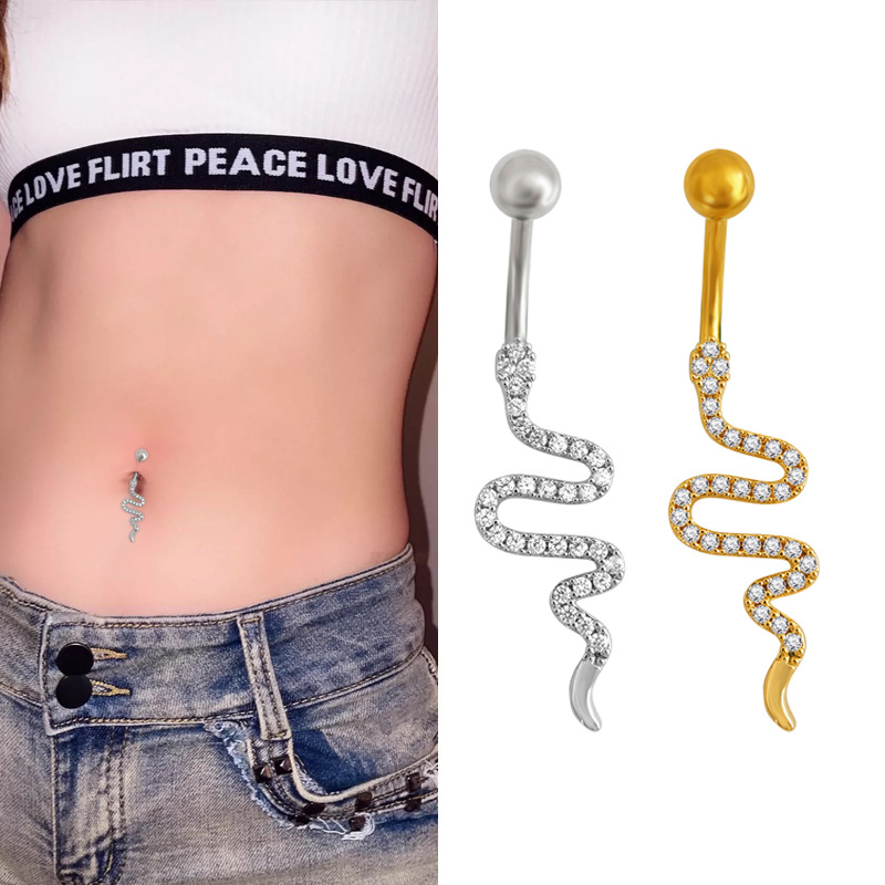 Piercing nombril serpent avec zircon bijou de corps élégant_voghion.com