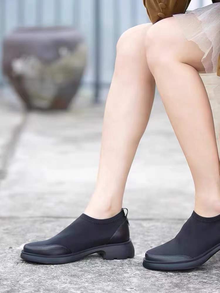 Giày ballet nữ da bò mũi tròn đế bệt phong cách thanh lịch — Màu đen, Màu cà phê chi tiết 3