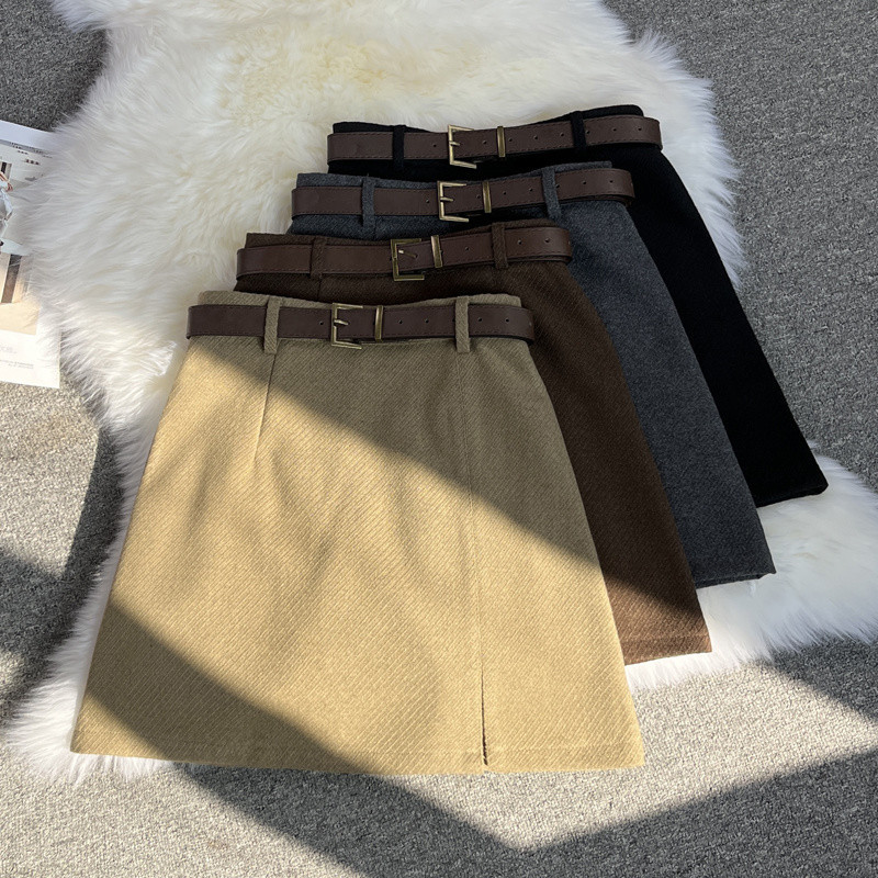 高端气质纯色毛呢半身裙女秋冬新款呢子西装短裙高腰显瘦包臀包邮