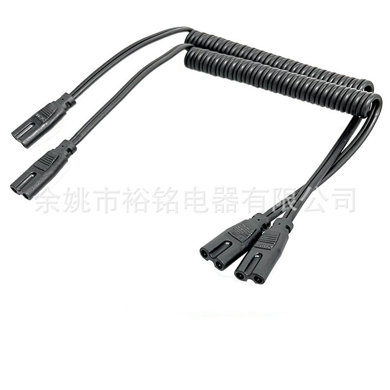 供应 两孔八字尾弹簧线 PU弹簧螺旋伸缩线 电源连接配线