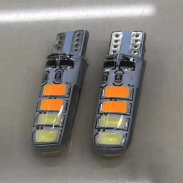 Светодиодная лампа для автомобиля T10 5630 5730 8 SMD силиконовая красная синяя двуцветная яркость широкое свечение номерного знака