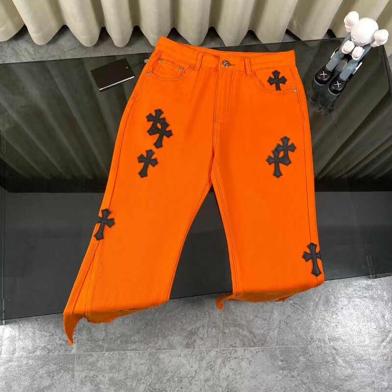 25ss春季新款CH正确版克罗伈十字架贴皮水洗牛仔长裤男女同款批发|undefined
