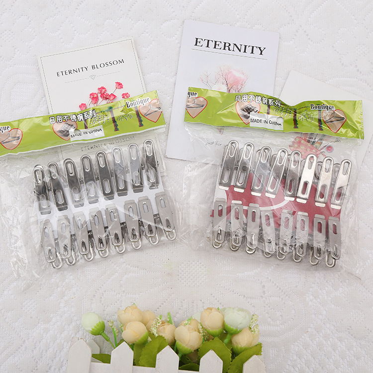 Multifunctional Clothes Drying Strong Flat Mouth Stainless Steel Clothespins 16 Pack Ten Yuan Three Popular Batch