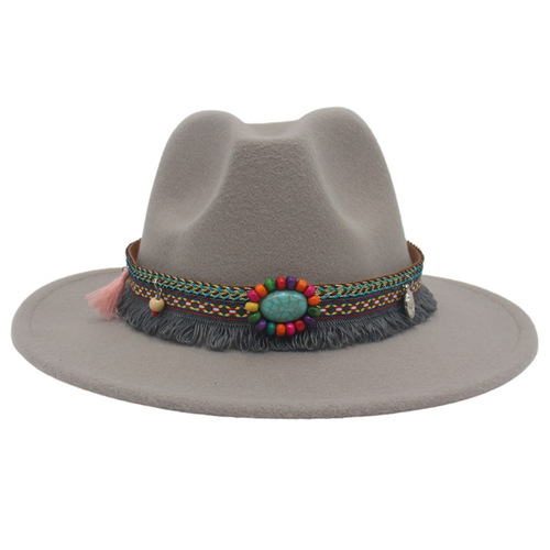 New-style ethnic western cowboy hat gem accessories Tibetan-style hat for men and women couples outdoor cycling felt hat