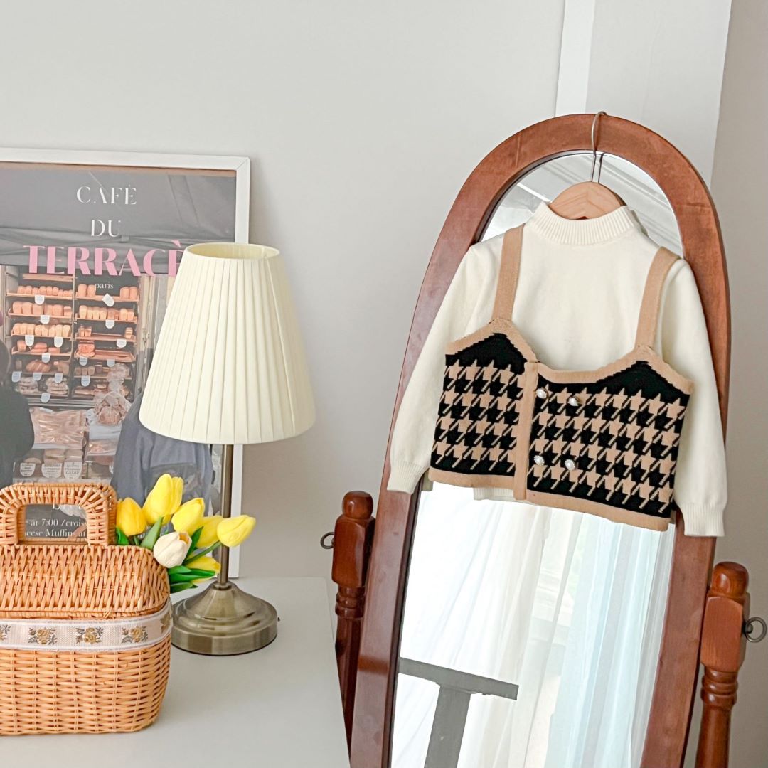 JINYONG Mädchen-Strick-Schlaghosen-Set New Little Fragrance Girl True Zweiteiliger Pullover_voghion.com