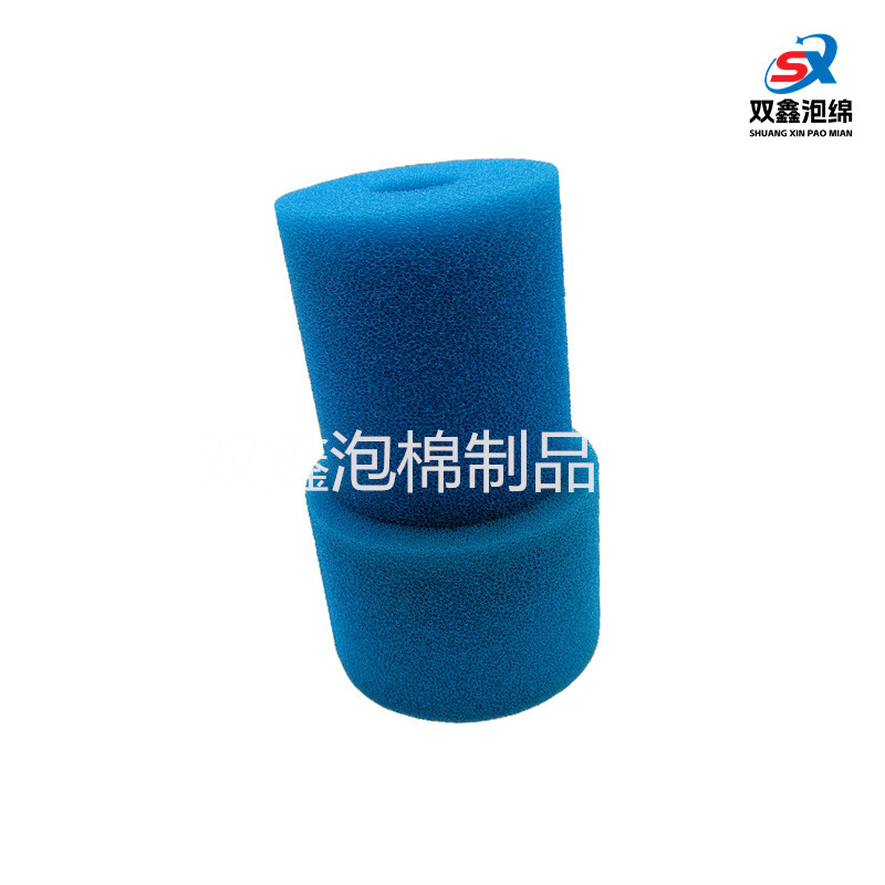大量生产圆柱异型海绵冲型 蓝色海绵柱子 空心管过滤海绵柱