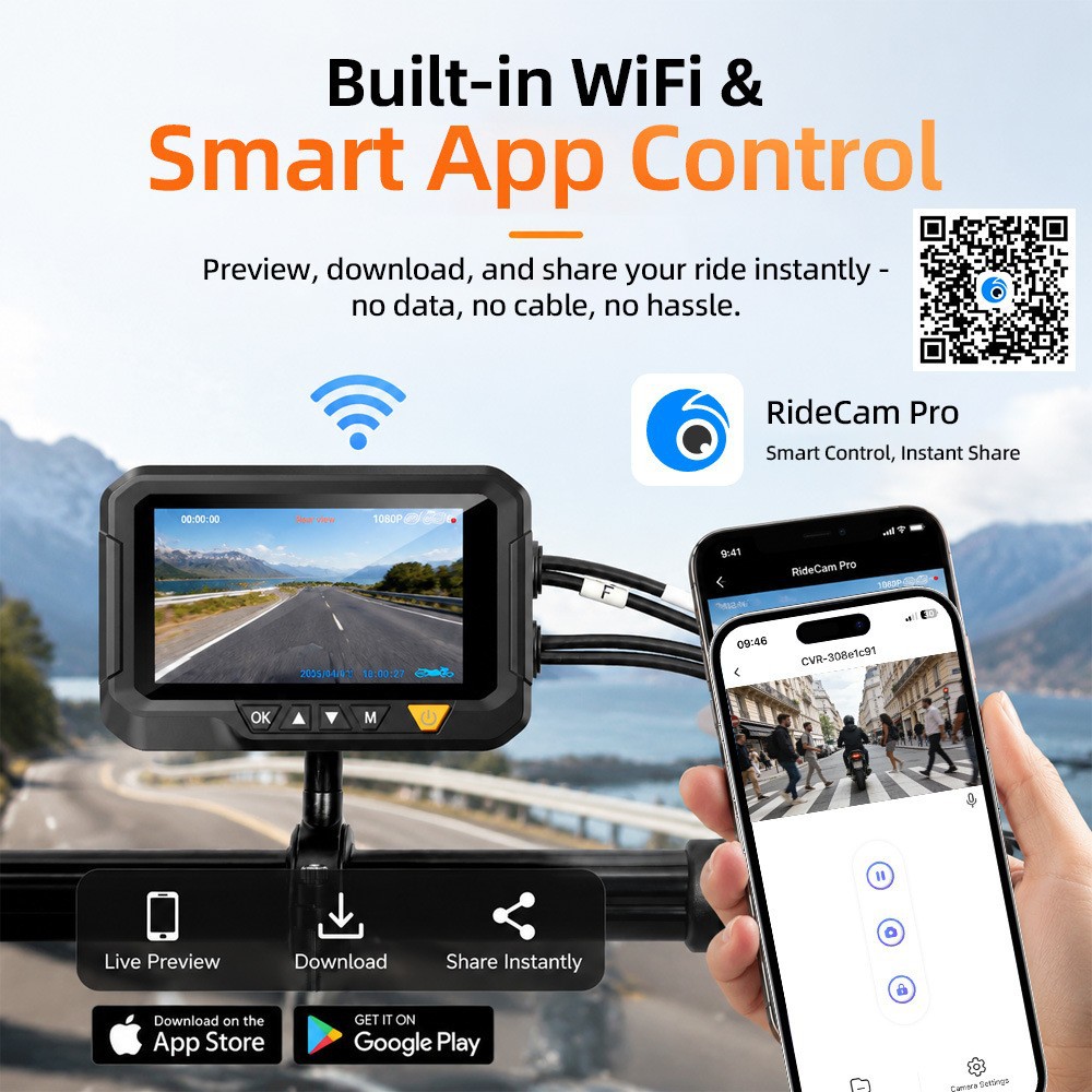 Cross-border motorcycle recorder, high-definition waterproof motorcycle recorder, WiFi connectivity, dual front and rear recording of driving trajectory