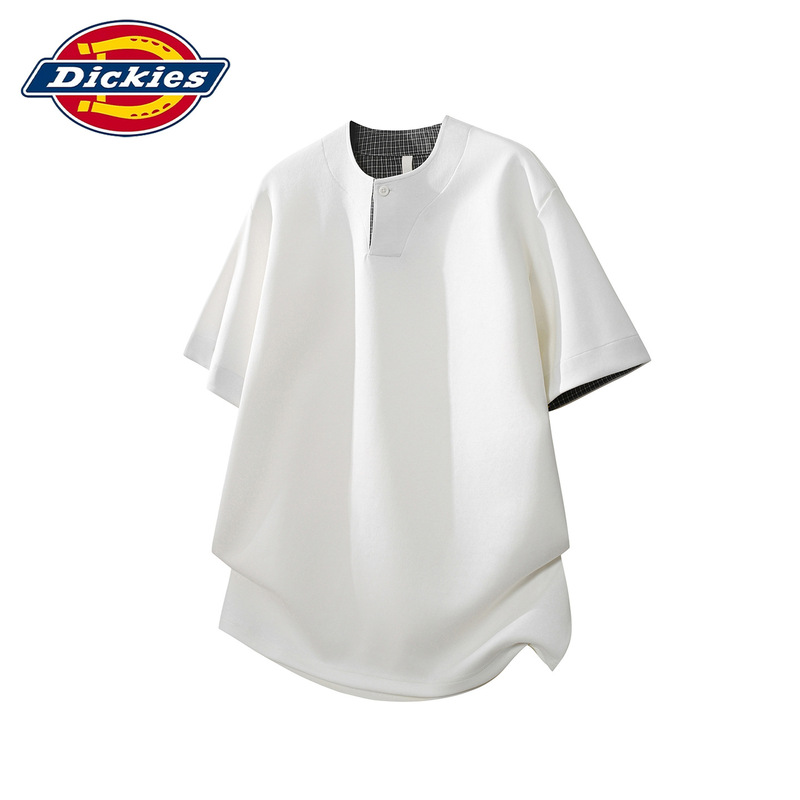 Dickies New Summer Short-Sleeved T-Shirt Men's Japanese Style Retro T-Shirt Pure Color Button-Down Five-Quarter Sleeves