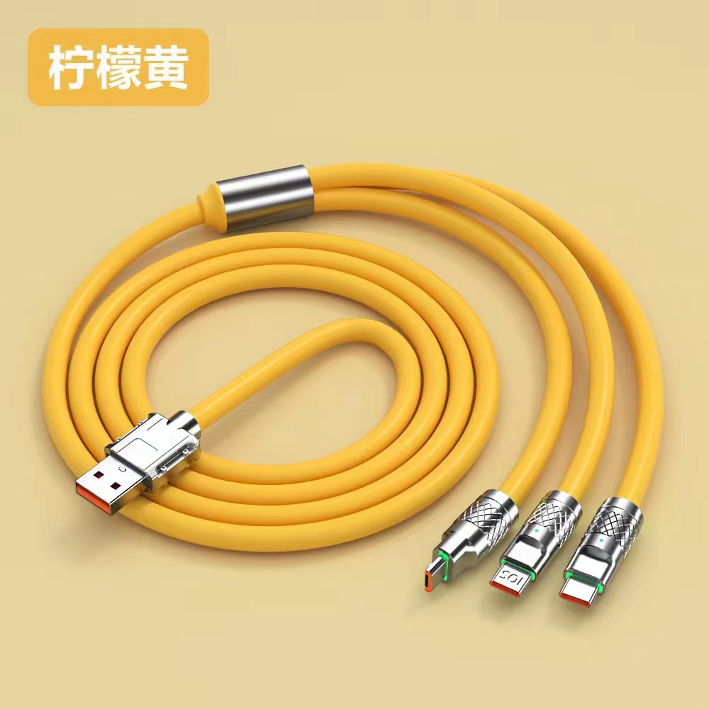 120W de aleación de zinc uno-a-tres cable de datos super rápido cable de carga para Huawei Apple Android fábrica al por mayor