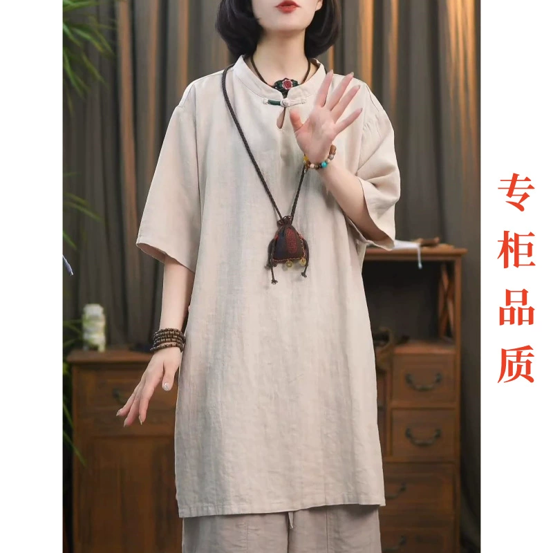 Высококачественные литературные и элегантные пуловеры в стиле ретро для женщин, весна-лето 2024, новая свободная широкая модель, маленькая рубашка-футболка