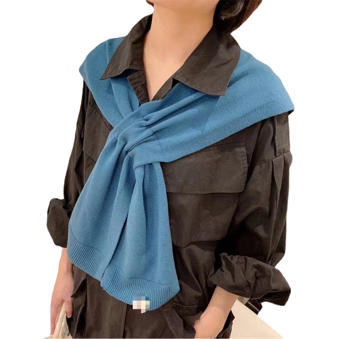 Korean Style Knitted Pure Color Shawl for Spring & Fall, Simple and Versatile, Western-Style Shirt, T-Shirt, Lazy Cross Waistcoat
