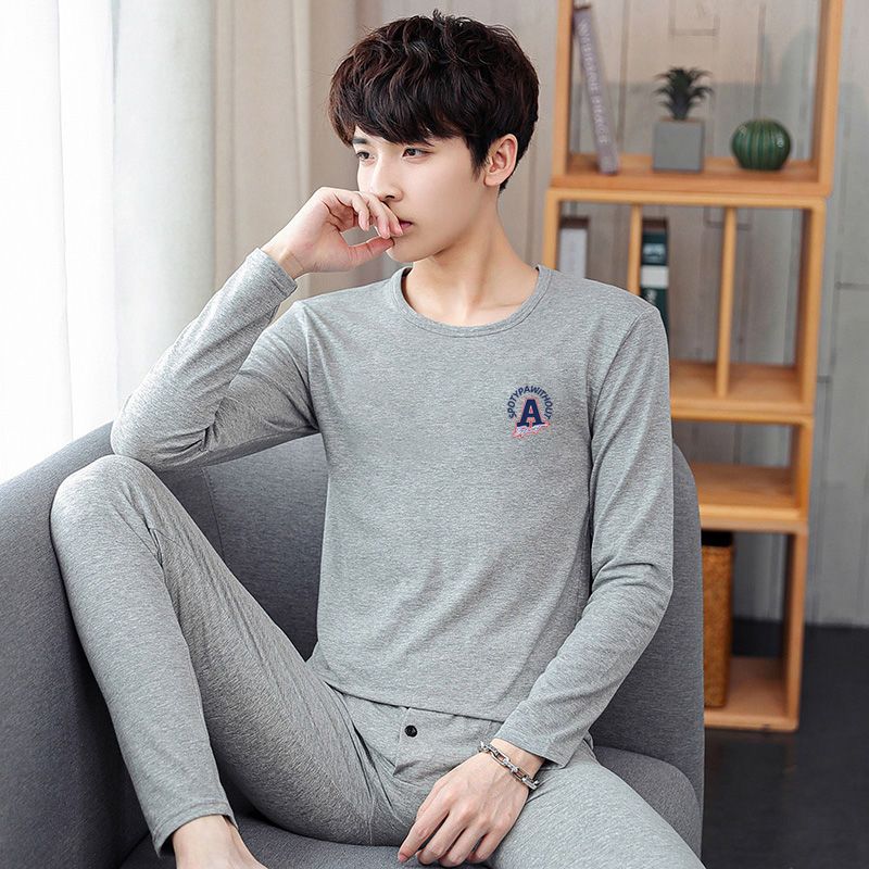 남성 가을옷과 긴 바지 세트는 청년, 중년 남성과 청소년을 위한 얇은 보온 속옷 밖에 입을 수 있는 면 의류와 린넨 바지