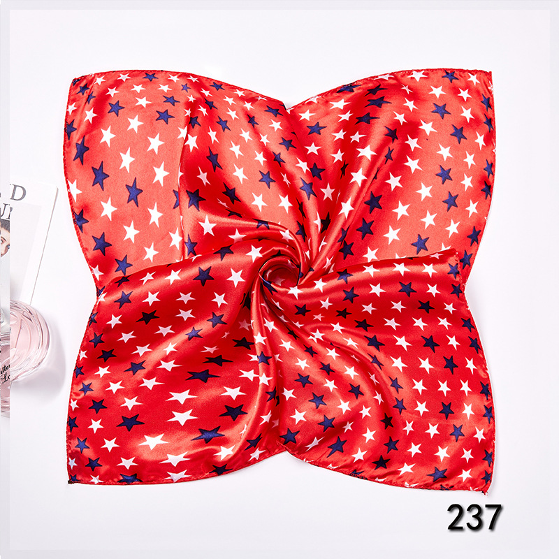 35g Weight Silk Scarf Classification Office, Daily Occasion Satin Cloth Material Star, Flower Pattern Spring&Summer Season Women's Gender Printing Design Elegant Style Women's Elegant Star Flower Satin Cloth Printing Silk Scarf 33