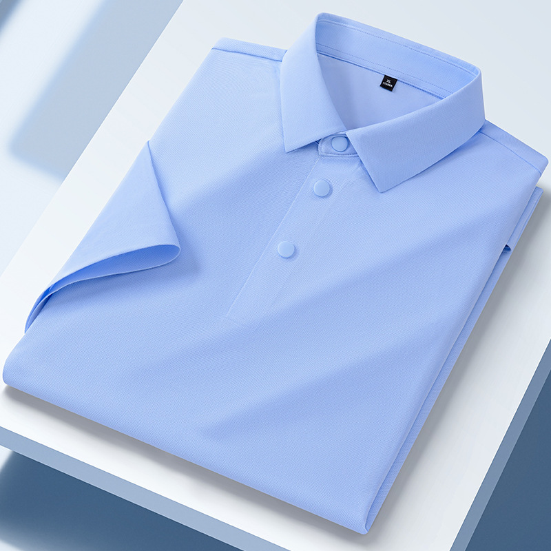 [Snap button] Summer ice silk seamless short-sleeved polo shirt men's business casual breathable quick-drying lapel solid color T-shirt
