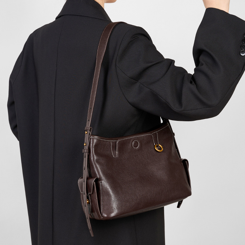 Women's Large Capacity Tote Bag Commuter Handbag Genuine Leather Underarm Bag Cowhide Crossbody Bag Niche Design Hobo Bag - Thumbnail 3