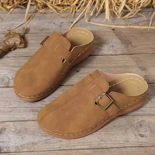 2025 New Cross-Border Export Large Size Women's Fashion Wedge Toe Sandals and Slippers Casual Shoes Wholesale Ready Stock