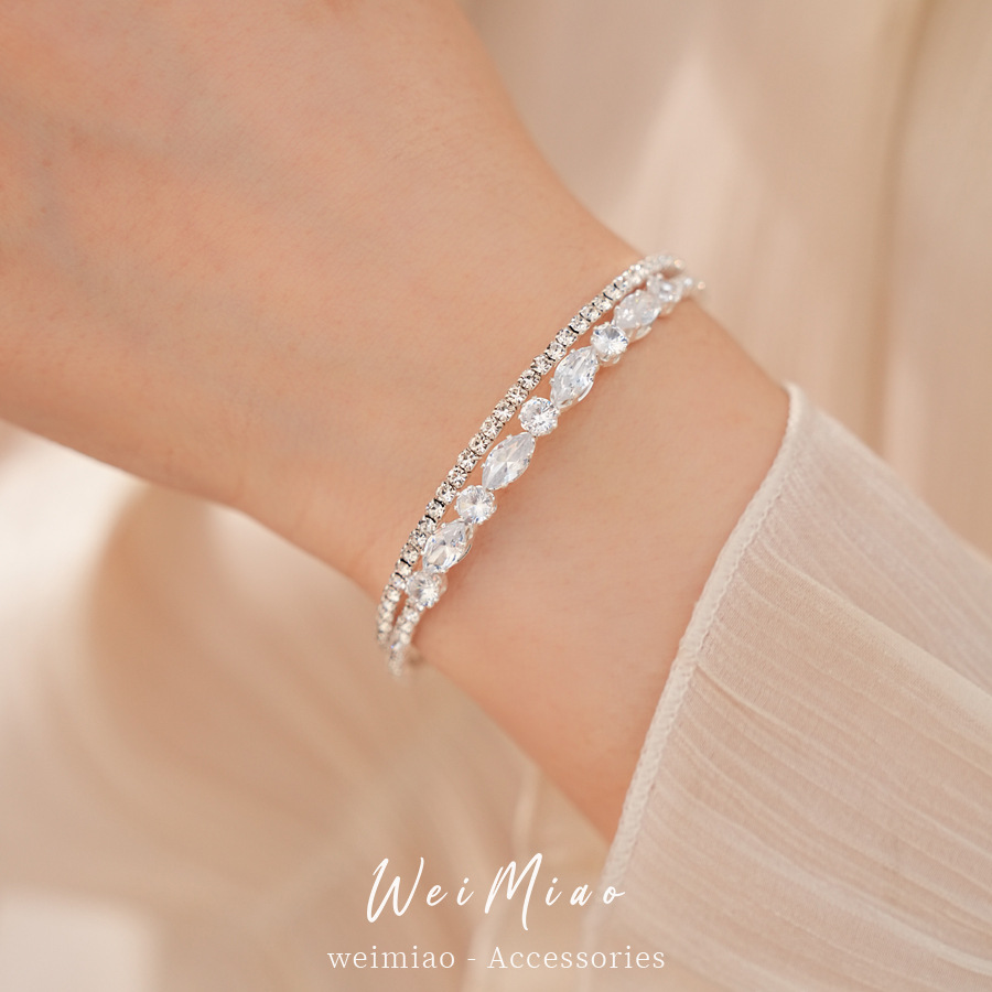 Diamantes arroz redondo geométrico pulsera elástica de doble capa temperamento pulsera de moda de alta calidad lujo ligero nicho joyería al por mayor